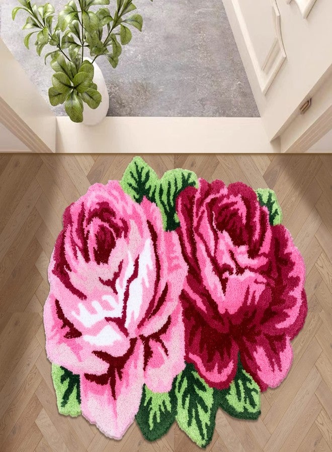 ABREEZE Rose Rug Flower Area Rug Pink Plush Bath Mat Door Mat Nonslip Bathroom Rug Kitchen Area Rugs Modern Living Room Carpet, Pink - Image 3